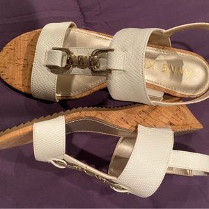 Ann Klein size 7 wedge sandals, white with silver accents